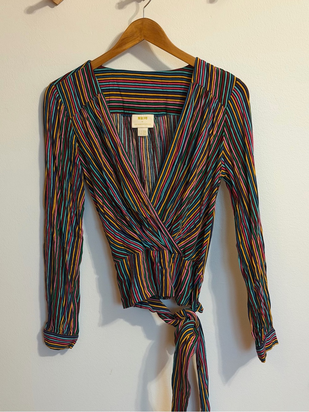 Mauve By Anthropologie Multicolor Striped Wrap Top - Long Sleeve